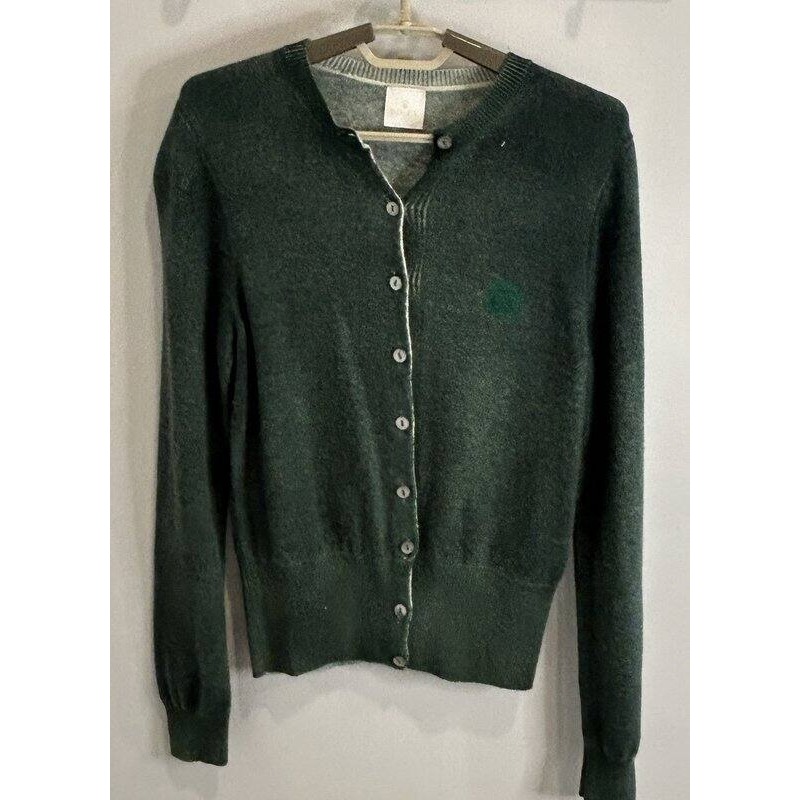 Rolex 100 Cashmere Green Cardigan Sweater Long Sleeve Button Front Wimbledon Xs